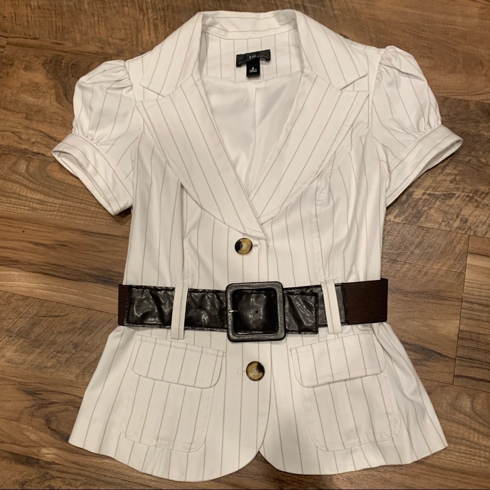 White blazer with beige pinstripe